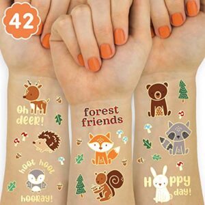 xo, fetti woodland animal temporary tattoos - 42 glitter styles | forest friends birthday party supplies, deer baby shower, bear favors, fox, owl