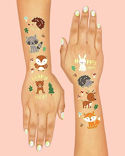 xo, Fetti Woodland Animal Temporary Tattoos - 42 Glitter Styles | Forest Friends Birthday Party Supplies, Deer Baby Shower, Bear Favors, Fox, Owl