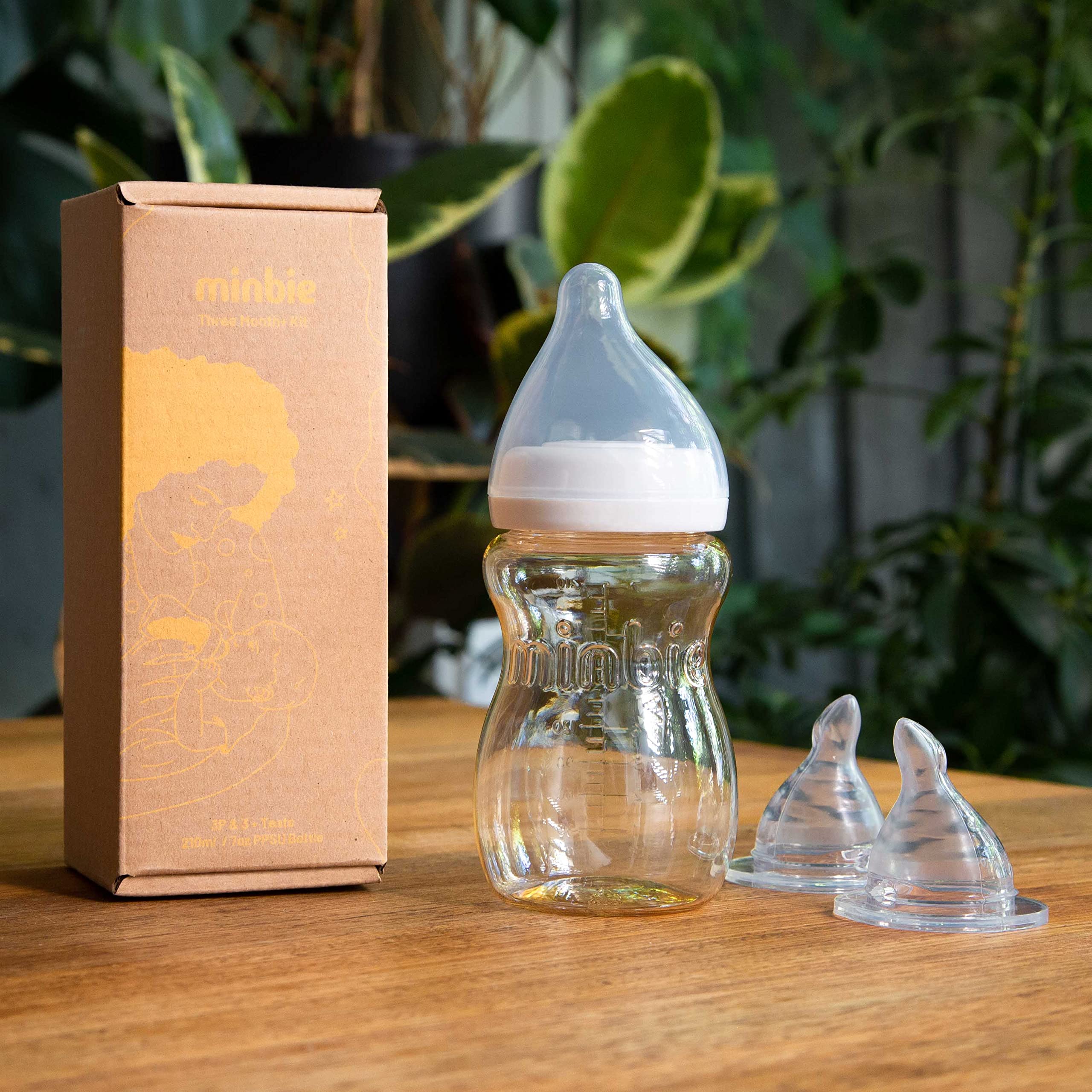 Minbie 3 Month+ Breastfeeding Baby Bottle, BPA-Free Kit