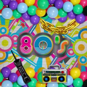 90S 80S Theme Party Balloons Backdrop Decorations Inlcude Inflatable Boom Box Inflatable Retro Mobile Phone Gold Chain Balloons 90s Balloon Garland Kit for Back to 90S 80S Party for Birthday Decor