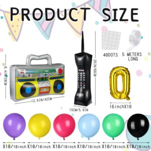 90S 80S Theme Party Balloons Backdrop Decorations Inlcude Inflatable Boom Box Inflatable Retro Mobile Phone Gold Chain Balloons 90s Balloon Garland Kit for Back to 90S 80S Party for Birthday Decor