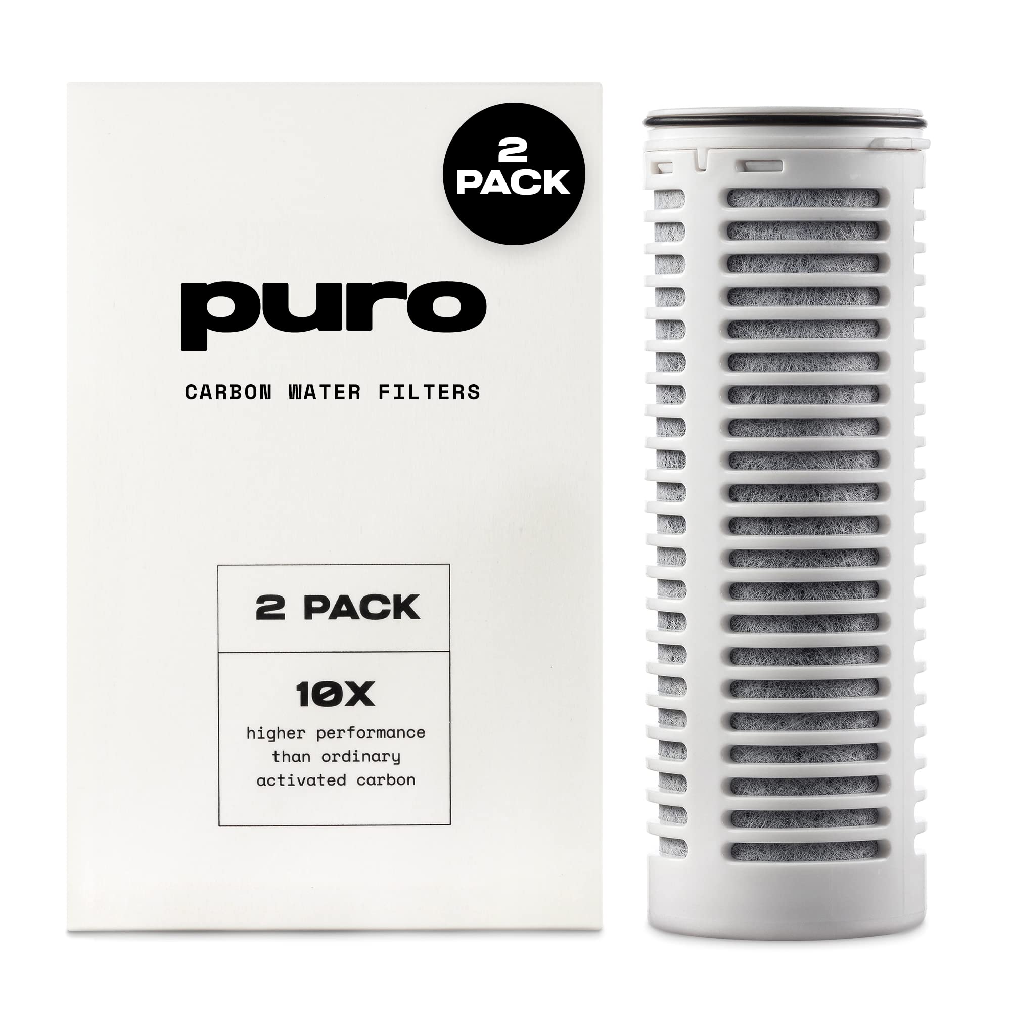 Puro Replacement Filter for Glass Pitcher - 2 PACK - Filters 200 Gallons - Long Lasting Filter - 400% Faster Filtering - Carbon Water Filter Removes Lead, Odors, Microplastics, Chlorine, Impurities