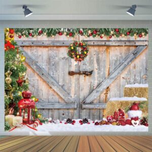 cylyh 7x5ft christmas backdrop christmas barn wood door backdrop for photography xmas tree snow gift party photo background family holiday decorations backdrop d552