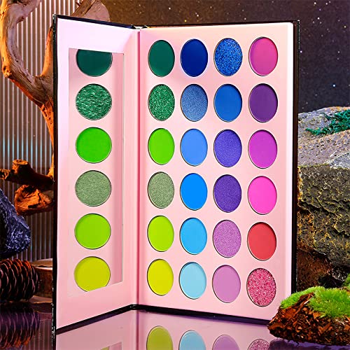 High Pigmented Eyeshadow Palette, 24 Colors with Green Blue Purple Matte Shimmer Glitter Eye Shadow Pallets, DE’LANCI Professional Waterproof Longlasting Makeup Pallettes for Green Blue Hazel Eyes