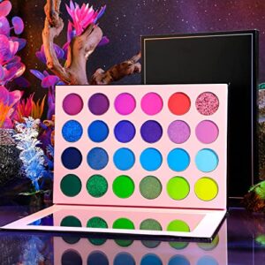 High Pigmented Eyeshadow Palette, 24 Colors with Green Blue Purple Matte Shimmer Glitter Eye Shadow Pallets, DE’LANCI Professional Waterproof Longlasting Makeup Pallettes for Green Blue Hazel Eyes