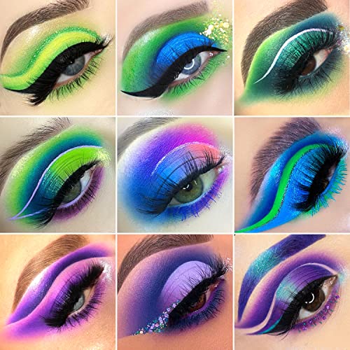 High Pigmented Eyeshadow Palette, 24 Colors with Green Blue Purple Matte Shimmer Glitter Eye Shadow Pallets, DE’LANCI Professional Waterproof Longlasting Makeup Pallettes for Green Blue Hazel Eyes