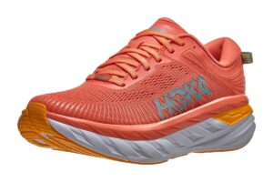 hoka one women's bondi 7 running shoe, camellia/coastal shade, 9.5