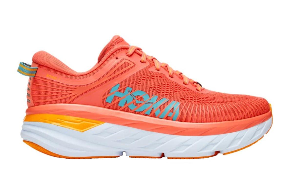 HOKA ONE Women's Bondi 7 Running Shoe, Camellia/Coastal Shade, 9.5