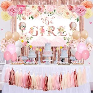 baby shower decorations for girl,floral theme girl baby shower balloons,it is a girl backdrop sign for pink baby shower party supplies