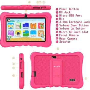 FLYINGTECH Kids Tablet 7 inch Android Tablet for Kids(Ages 2-12), 2GB RAM 32GB ROM Toddler Tablet, Dual Camera, WiFi, Google Certificated for Boys Girls with Pink Protective Case 2023