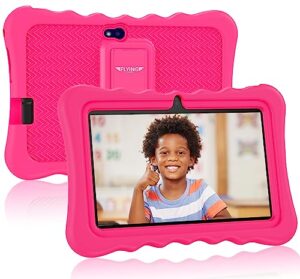 flyingtech kids tablet 7 inch android tablet for kids(ages 2-12), 2gb ram 32gb rom toddler tablet, dual camera, wifi, google certificated for boys girls with pink protective case 2023