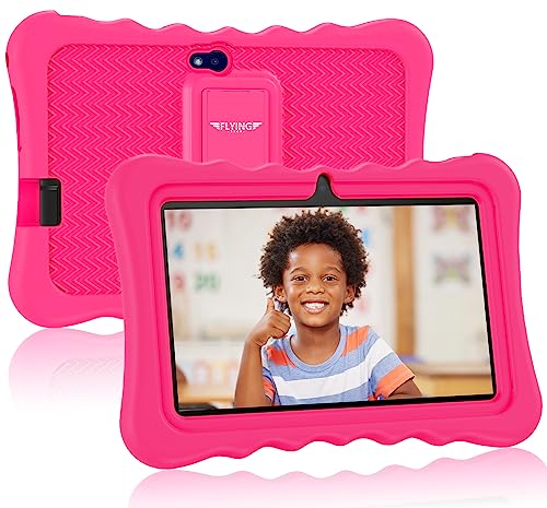 FLYINGTECH Kids Tablet 7 inch Android Tablet for Kids(Ages 2-12), 2GB RAM 32GB ROM Toddler Tablet, Dual Camera, WiFi, Google Certificated for Boys Girls with Pink Protective Case 2023