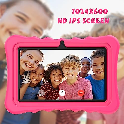 FLYINGTECH Kids Tablet 7 inch Android Tablet for Kids(Ages 2-12), 2GB RAM 32GB ROM Toddler Tablet, Dual Camera, WiFi, Google Certificated for Boys Girls with Pink Protective Case 2023