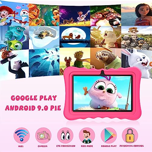 FLYINGTECH Kids Tablet 7 inch Android Tablet for Kids(Ages 2-12), 2GB RAM 32GB ROM Toddler Tablet, Dual Camera, WiFi, Google Certificated for Boys Girls with Pink Protective Case 2023