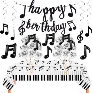 40 pieces music theme party decorations set include music note latex balloons foil balloons note hanging swirls happy birthday banner and disposable note tablecloth for birthday wedding party supplies