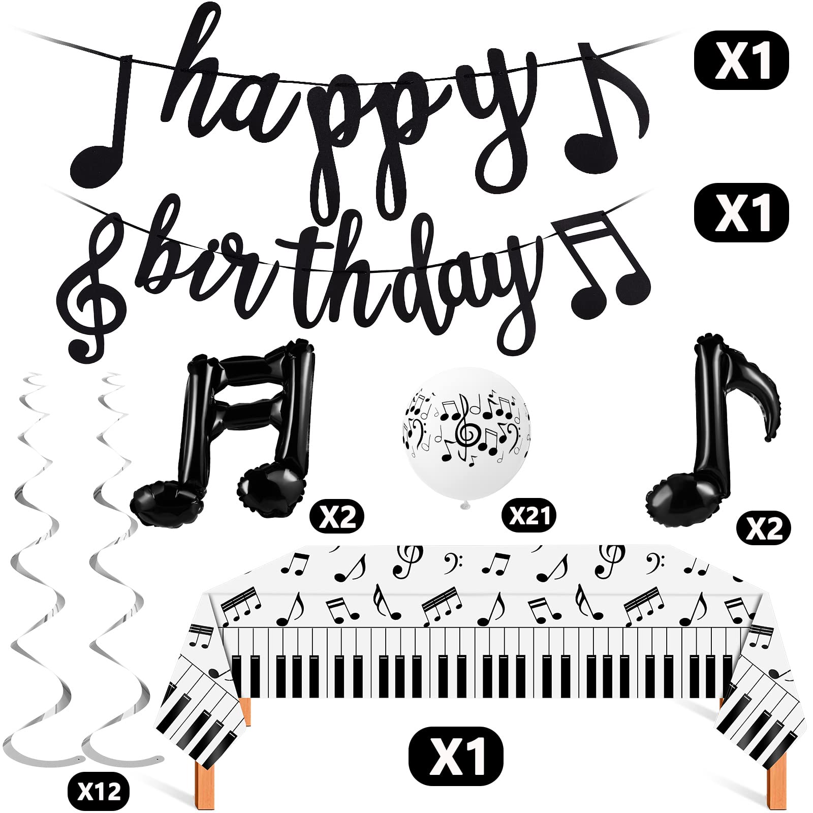 40 Pieces Music Theme Party Decorations Set Include Music Note Latex Balloons Foil Balloons Note Hanging Swirls Happy Birthday Banner and Disposable Note Tablecloth for Birthday Wedding Party Supplies