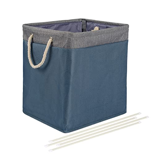 Amazon Basics Foldable Rectangular Fabric Laundry Hamper with Detachable Brackets, Large, Still Water Blue