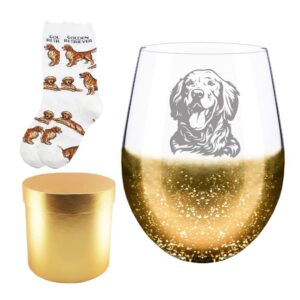 valentines day gifts for golden retriever dog mom dog dad, golden retriever dog face etched gold wine glass