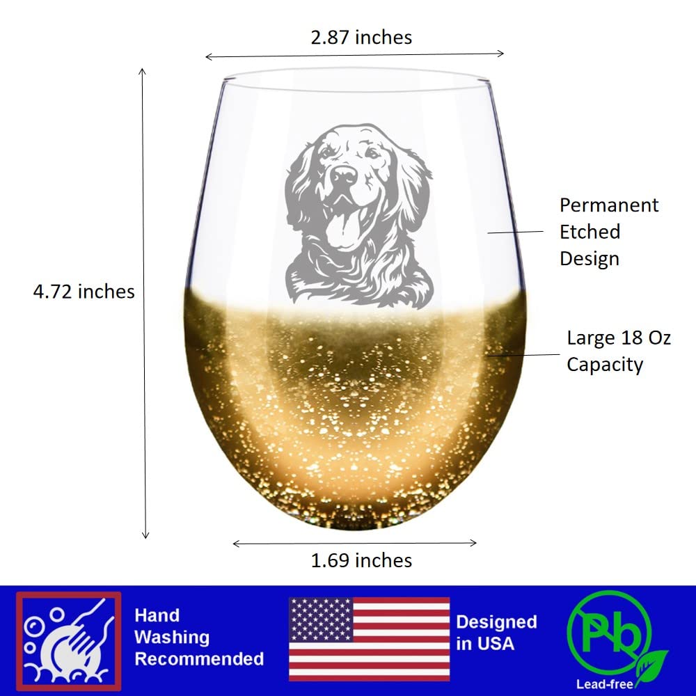 Valentines Day Gifts for Golden Retriever Dog Mom Dog Dad, Golden Retriever Dog Face Etched Gold Wine Glass