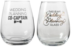 artisan owl wedding planning and co-captain wine glass set - bride squad team big day married - large 17oz stemless wine glasses