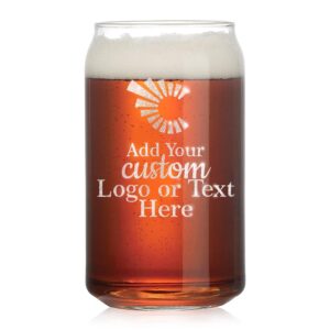 custom 16oz beer can glass with your custom logo design or personalized text - permanent laser engraving - wedding favors, corporate gifts, birthdays, parties or events