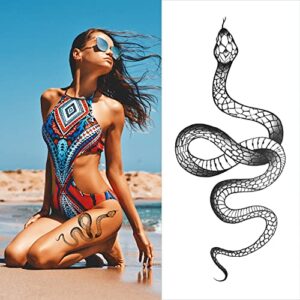 Fashion Realistic Big Size Black Snake Temporary Tattoo Stickers for Women Men Waterproof Fake Tattoo Waist Body Forearm Arm