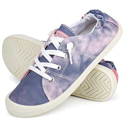 JENN ARDOR Womens Slip On Shoes Lace Up Platform Sneakers Comfortable Walking Flats Shoes (Tie Navy Pink,11)