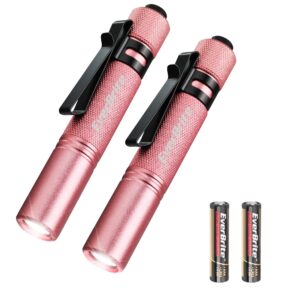 everbrite led pocket pen light flashlight, 2-pack small mini penlight with high lumens and 3 modes, aaa battery included, compact flashlights for inspection, repairing and outdoor, pink