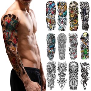 punktum temporary tattoos for men and teens 12 sheets (l19“xw7”), full arm temporary tattoos for halloween realistic sleeve tattoos waterproof and long lasting
