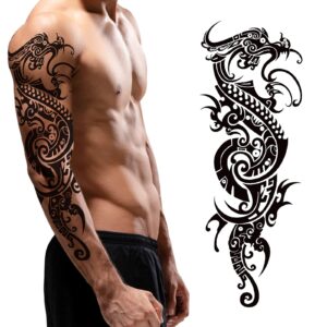 PUNKTUM Temporary Tattoos for Men and teens 12 sheets (L19“xW7”), Full Arm Temporary Tattoos for Halloween Realistic Sleeve Tattoos Waterproof and Long lasting