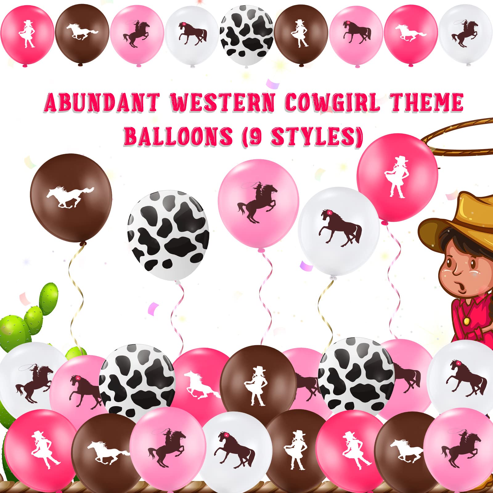 50 Pcs Cowgirl Balloons 12 Inch Western Cowgirl Cowboy Theme Party Decorations Bachelorette Birthday Cow Print Latex Balloons Pink Brown Balloons for Cowgirl Bachelorette Party Supplies