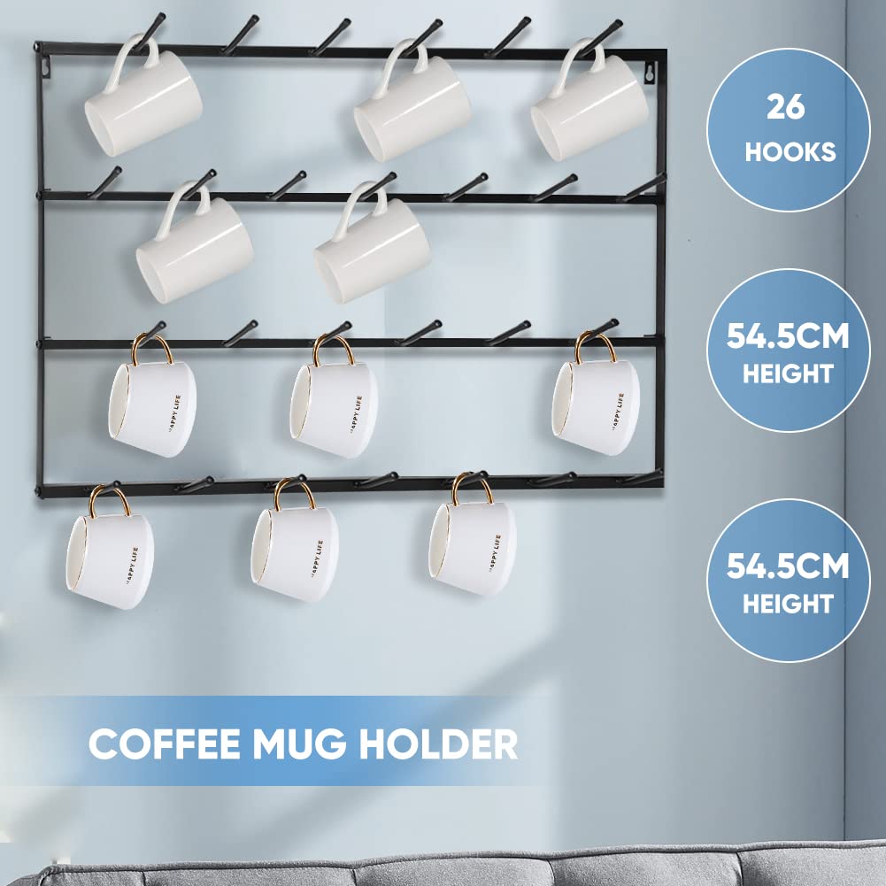 Ejoyous Coffee Mug Rack Wall Mounted, 30 Hooks Metal Mug Holder Coffee Cup Hanger Storage Rack Display Organizer for Coffee Mugs, Tea Cups, Mason Jars(4 Tier)