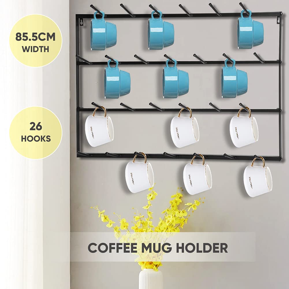 Ejoyous Coffee Mug Rack Wall Mounted, 30 Hooks Metal Mug Holder Coffee Cup Hanger Storage Rack Display Organizer for Coffee Mugs, Tea Cups, Mason Jars(4 Tier)