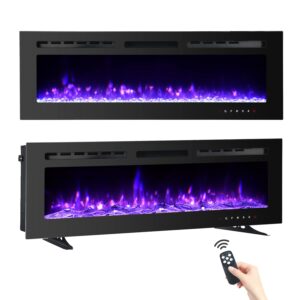 erommy 60 in electric fireplace insert,recessed and wall mounted fireplace with timer, free standing, remote control, touch screen, overheating protection, log&crystal, 9 adjustable flame, 750/1500w