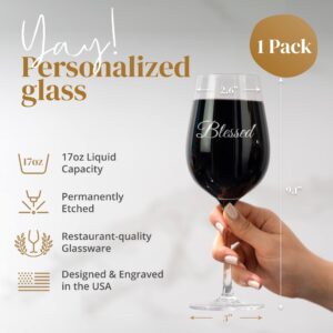 Personalized Wine Glass Engraved with Your Custom Text - Customized Gifts, Unique Birthday Gift, Bridesmaid Gift, Custom Gifts for Women or Men (17oz Stemmed)