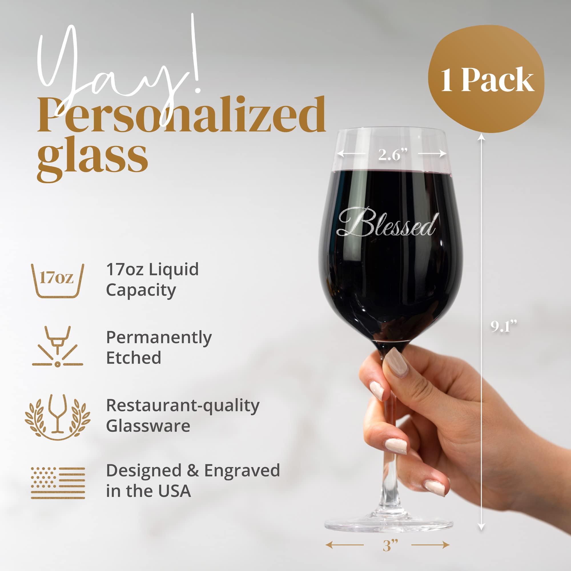 Personalized Wine Glass Engraved with Your Custom Text - Customized Gifts, Unique Birthday Gift, Bridesmaid Gift, Custom Gifts for Women or Men (17oz Stemmed)