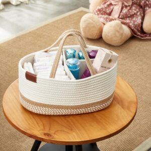 DECOMOMO Diaper Caddy, Baby Diaper Caddy Basket, Diaper Organizer for Changing Table Girl Boy Gift (Spiral Beige & White, Large)