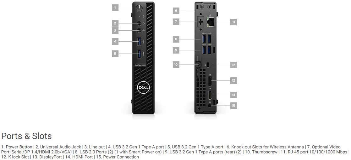 Dell OptiPlex 3080 Micro Form Factor Business Desktop, Intel Core i5-10500T Processor, 16 GB DDR4 RAM, 1 TB SSD, WiFi, HDMI, Display Port, Bluetooth, Windows 10 Pro (Latest Model), Black