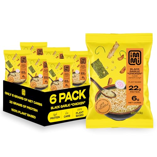 immi Black Garlic "Chicken" Ramen, 100% Plant Based, Keto Friendly, Low Carb, High Protein, Packaged Noodle Meal Kit, Ready to Eat, 6 Pack