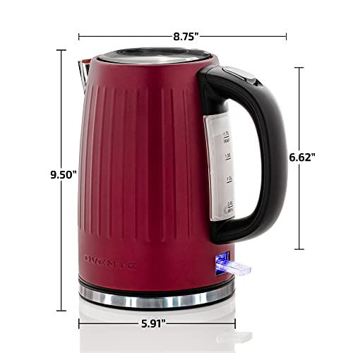 OVENTE Stainless Steel Electric Kettle Hot Water Boiler 1.7 Liters - Powerful 1750W BPA Free with Auto Shut Off & Boil Dry Protection, Portable Instant Hot Water Pot for Coffee & Tea - Maroon KS711M