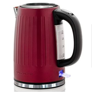 ovente stainless steel electric kettle hot water boiler 1.7 liters - powerful 1750w bpa free with auto shut off & boil dry protection, portable instant hot water pot for coffee & tea - maroon ks711m