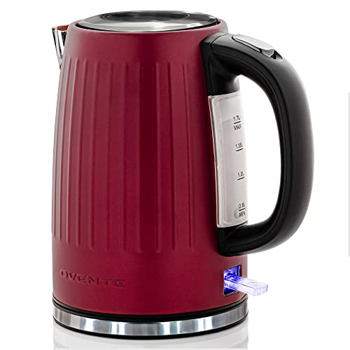 OVENTE Stainless Steel Electric Kettle Hot Water Boiler 1.7 Liters - Powerful 1750W BPA Free with Auto Shut Off & Boil Dry Protection, Portable Instant Hot Water Pot for Coffee & Tea - Maroon KS711M