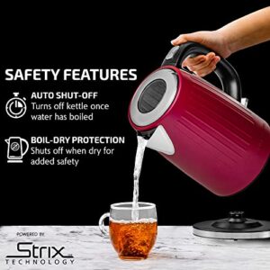 OVENTE Stainless Steel Electric Kettle Hot Water Boiler 1.7 Liters - Powerful 1750W BPA Free with Auto Shut Off & Boil Dry Protection, Portable Instant Hot Water Pot for Coffee & Tea - Maroon KS711M