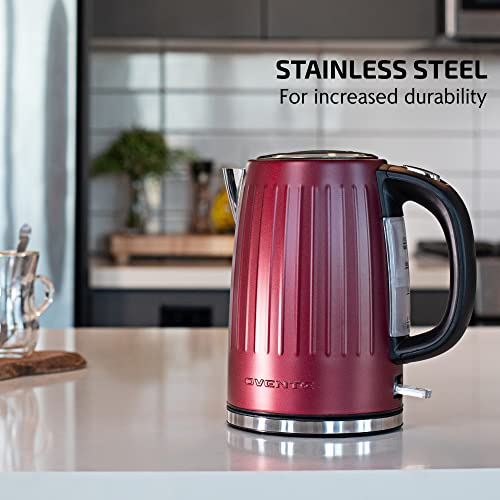 OVENTE Stainless Steel Electric Kettle Hot Water Boiler 1.7 Liters - Powerful 1750W BPA Free with Auto Shut Off & Boil Dry Protection, Portable Instant Hot Water Pot for Coffee & Tea - Maroon KS711M