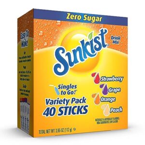sunkist soda variety pack, singles to go orange, strawberry, grape and peach (40 total sticks)