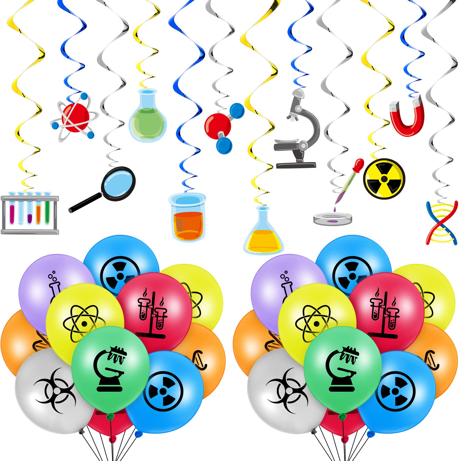 66 Pieces Science Birthday Party Decorations 42 Pieces Science Themed Balloons Math Latex Balloons 24 Pieces Science Hanging Swirls Chemistry Laboratory Streamers Decorations for Lab School Classroom