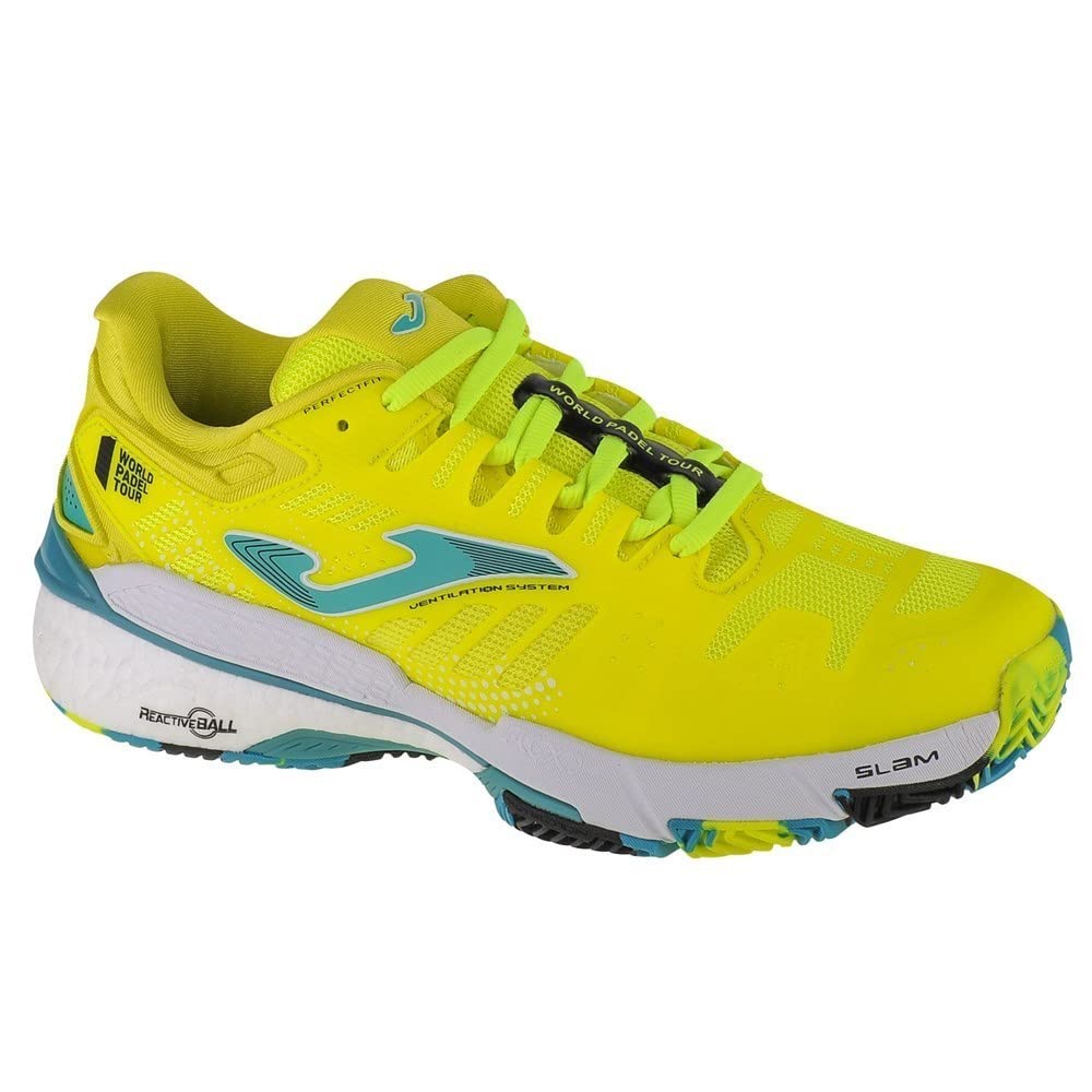 Joma Padel Tennis Shoes for Women Slam Lady 2209, World Padel Tour Clay – Comfortable, Light for Training and Competition (Lemon Fluor/Turquoise)