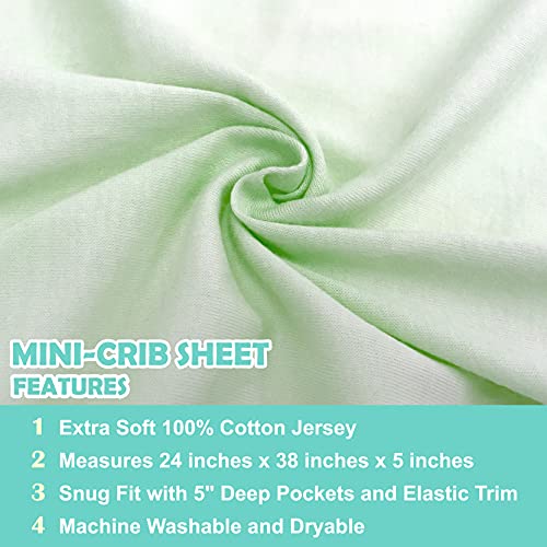 American Baby Company Fitted Mini Crib Sheet 24" x 38", Soft Breathable Neutral 100% Cotton Jersey Portable Sheet, Green, for Boys and Girls, Fits Most Pack N Play and Mini Crib Mattresses