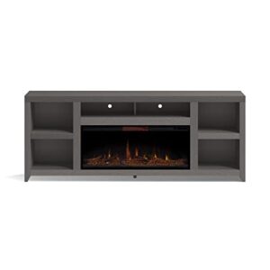 bridgevine home driftwood fireplace tv console, 84 inches, accommodates tvs up to 95 inches, fully assembled, wire brushed oak solid wood, driftwood finish
