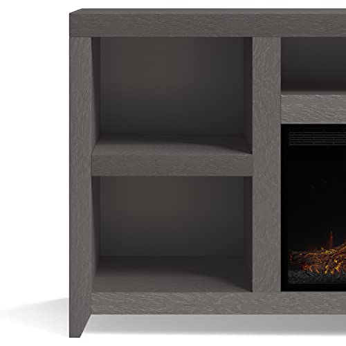 Bridgevine Home Driftwood Fireplace TV Console, 84 inches, Accommodates TVs up to 95 inches, Fully Assembled, Wire Brushed Oak Solid Wood, Driftwood Finish